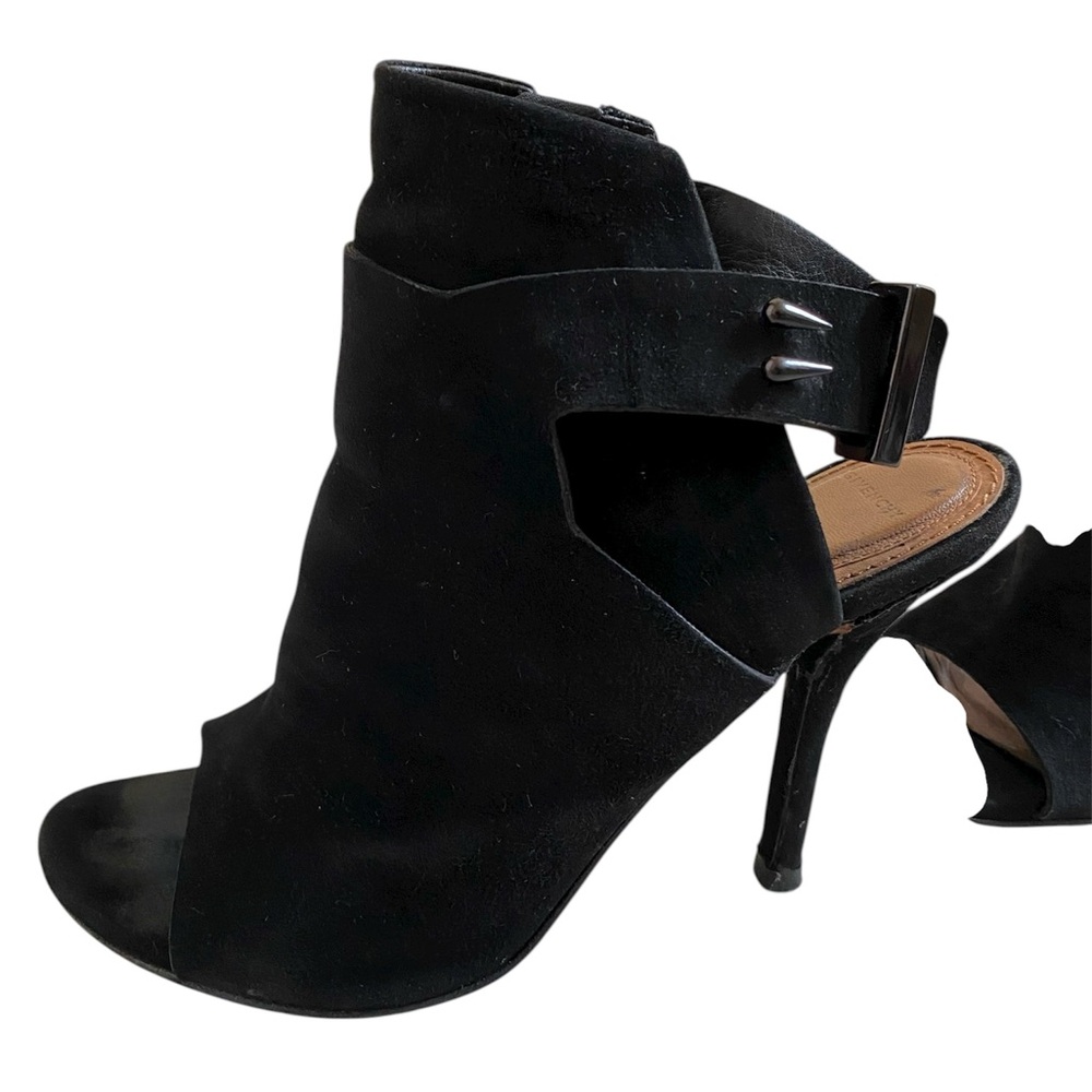 Givenchy Black Suede Open Toe Sling Back Heeled Bootie Boots Size 8 Damaged - Picture 12 of 13